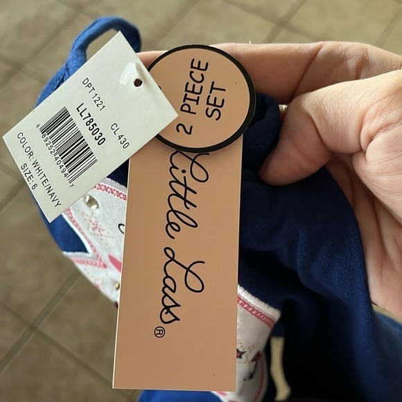 Brand New Little Lass 2-Piece Set Nautical Navy Blue Tank Top & Striped Shorts - Picture 12 of 15